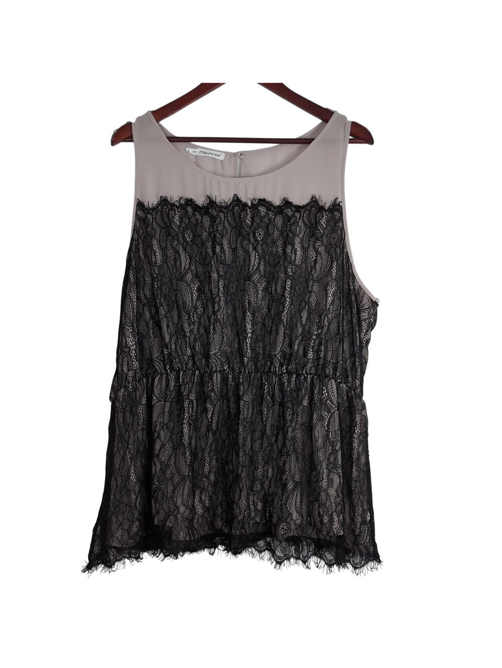 Maurices women's Size 3 Sleeveless Peplum Blouse Featuring a Black Lace Overlay